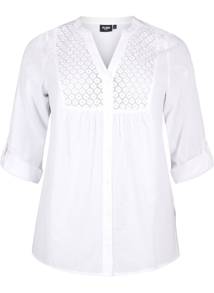FLASH - Shirt with crochet detail, Bright White, Packshot image number 0