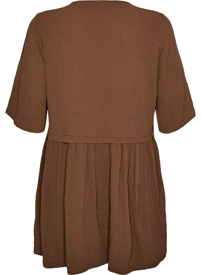 Tunic with crinkled texture and 1/2 sleeves, Brown, Packshot image number 1