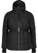 Water-repellent ski jacket with hood and belt, Black, Packshot image number 0