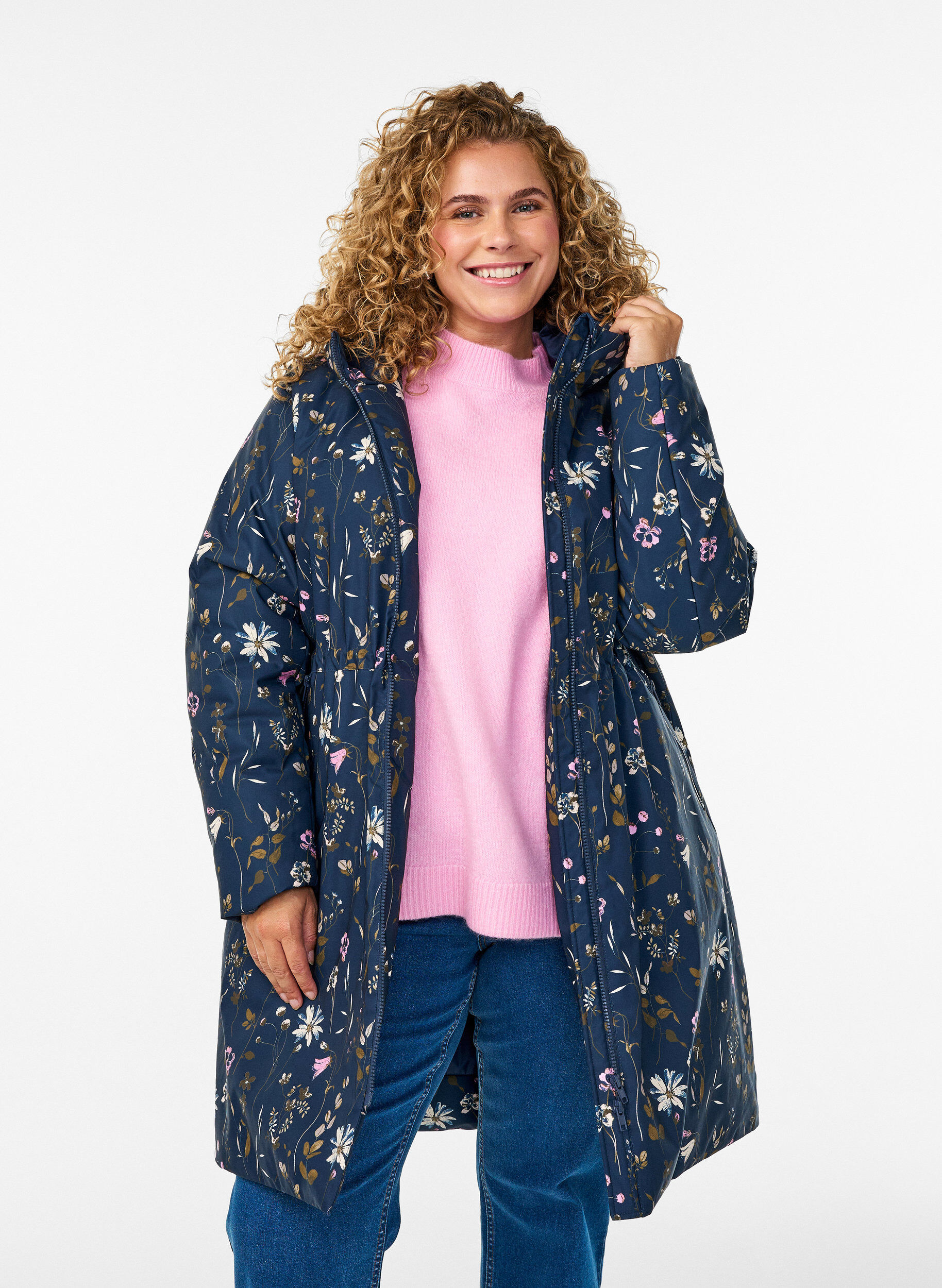 ZizzifashionPadded winter jacket with floral print, Blue, Model image number 3