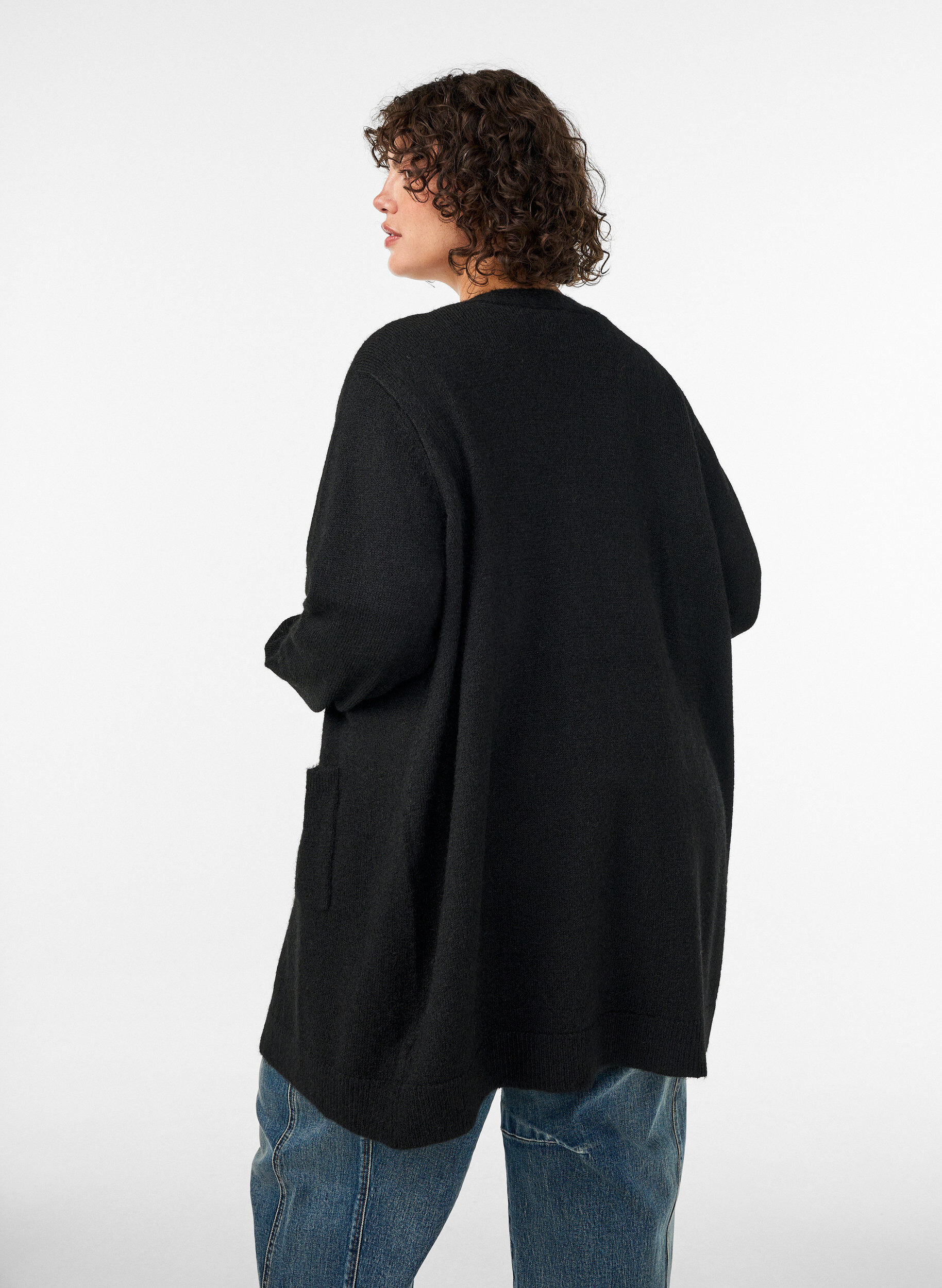 ZizzifashionLong cardigan with pockets, Black, Model image number 2