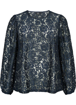 FLASH - Long sleeve lace blouse, Sky Captain, Packshot image number 0