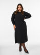 Midi dress with a wavy texture and long sleeves, Black, Model image number 0