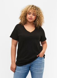2-pack basic cotton t-shirt, Black/Bright W, Model