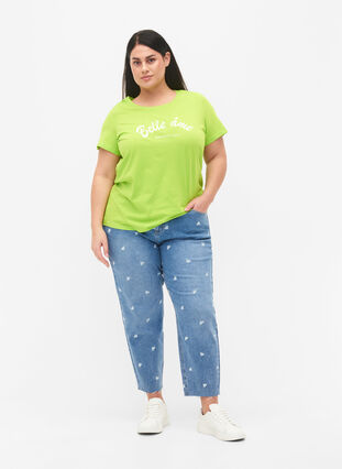 Cotton t-shirt with print, Lime Green w. Bella, Model image number 2