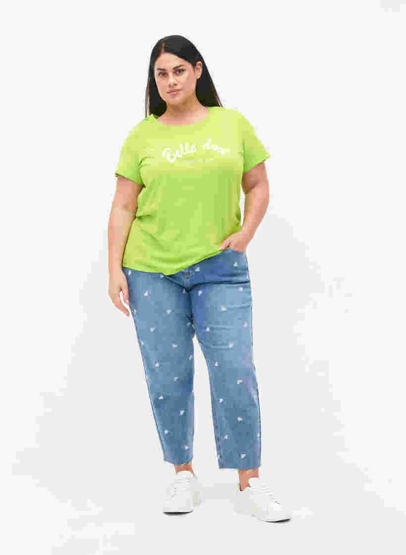 Cotton t-shirt with print, Lime Green w. Bella, Model image number 2