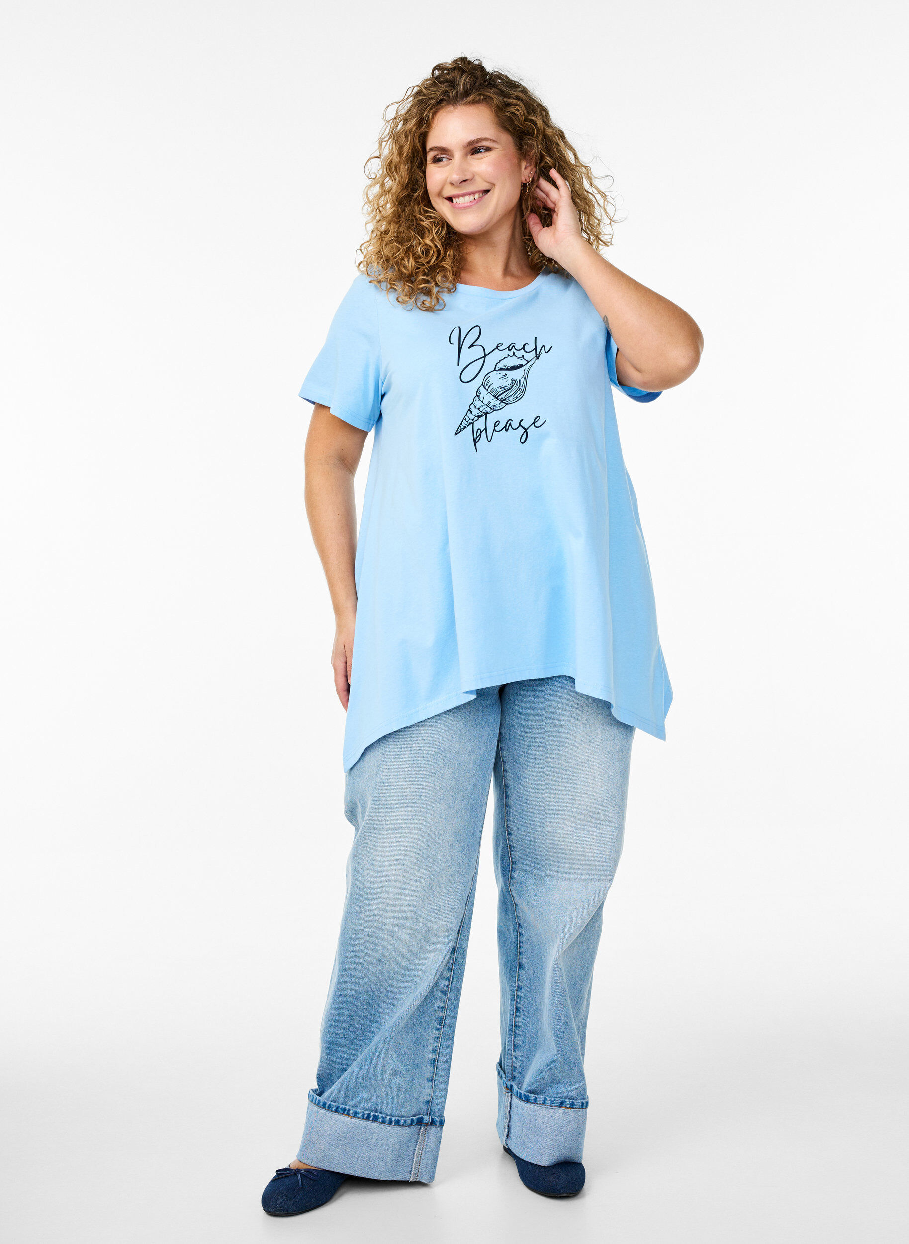Zizzifashion T-shirt with a round neck and A-line shape, Blue, Model image number 1