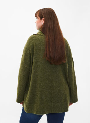 Melange knit sweater with turtleneck, Winter Moss Mel., Model image number 1