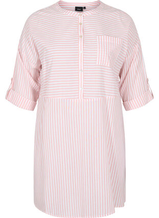 Striped tunic with buttons and 3/4-sleeves, Rose Tan Stripe, Packshot image number 0