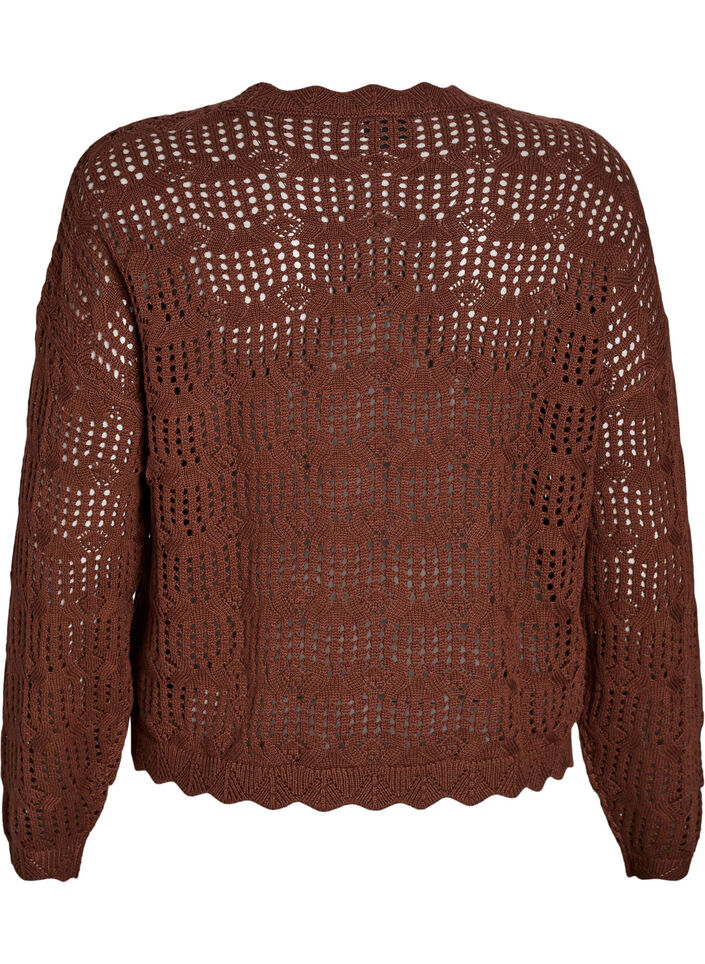 Loose knitted blouse with eyelet pattern, Brown, Packshot image number 1