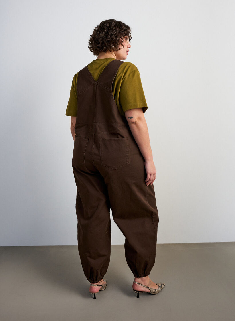 Dungarees with balloon effect and adjustable straps, Brown, Model image number 1
