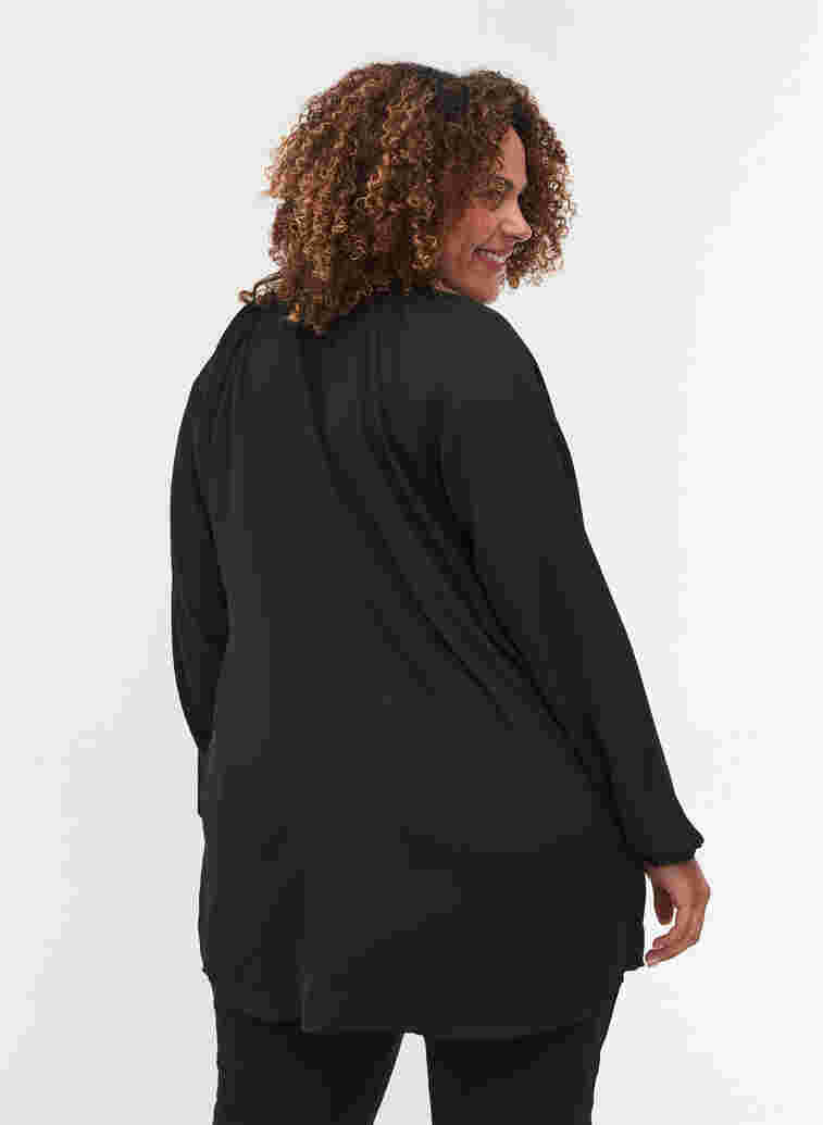 Long-sleeved v-neck blouse with studs, Black, Model image number 1
