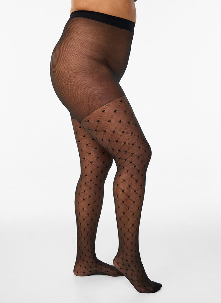 Tights in 25 denier with hearts, Black, Packshot image number 0
