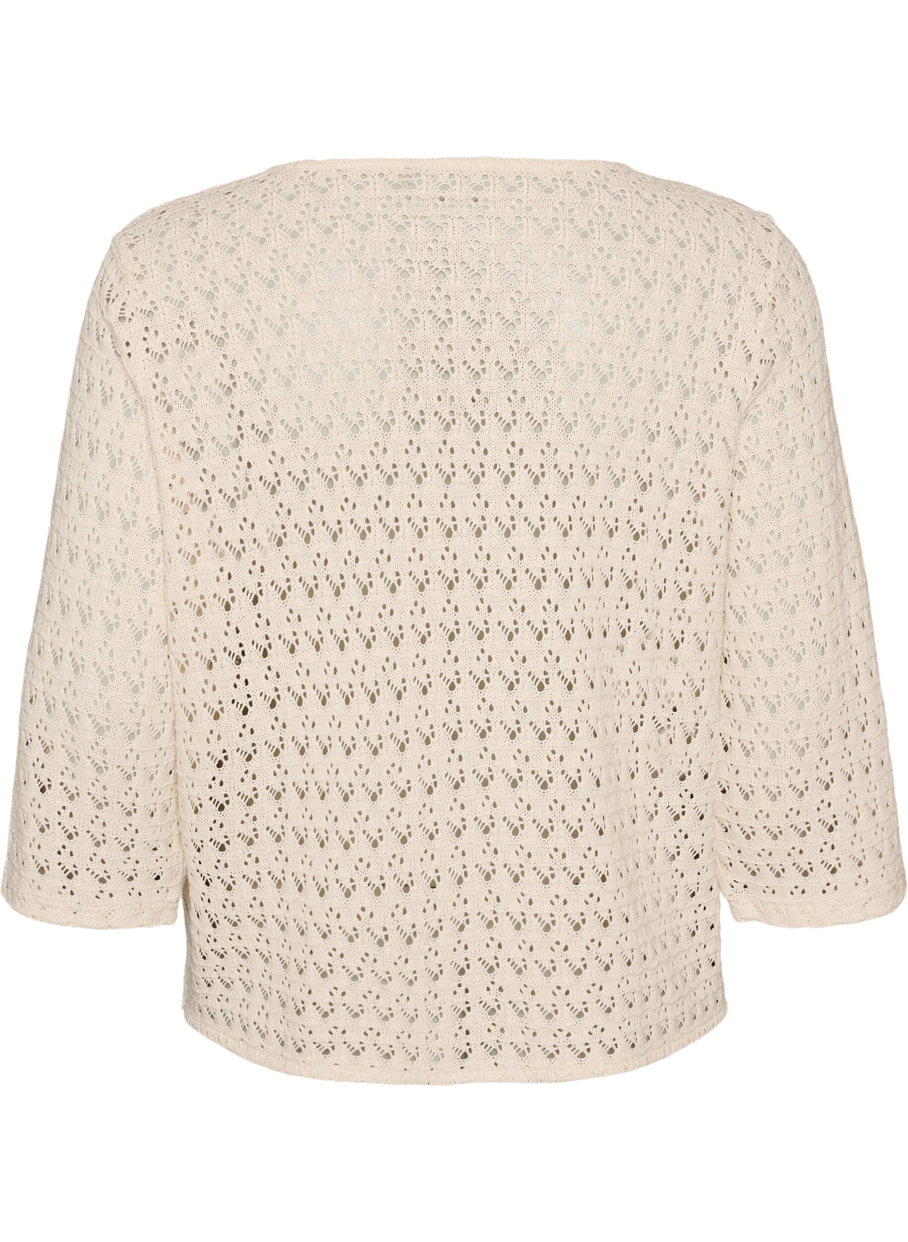 ZizzifashionKnitted cardigan with eyelet embroidery and a V-neck, Beige, Packshot image number 1
