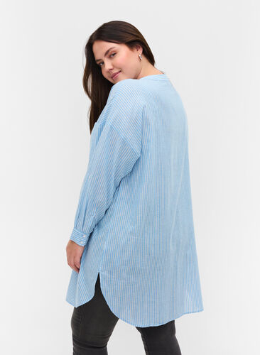 Striped shirt in 100% cotton, Lichen Blue Stripe , Model image number 1