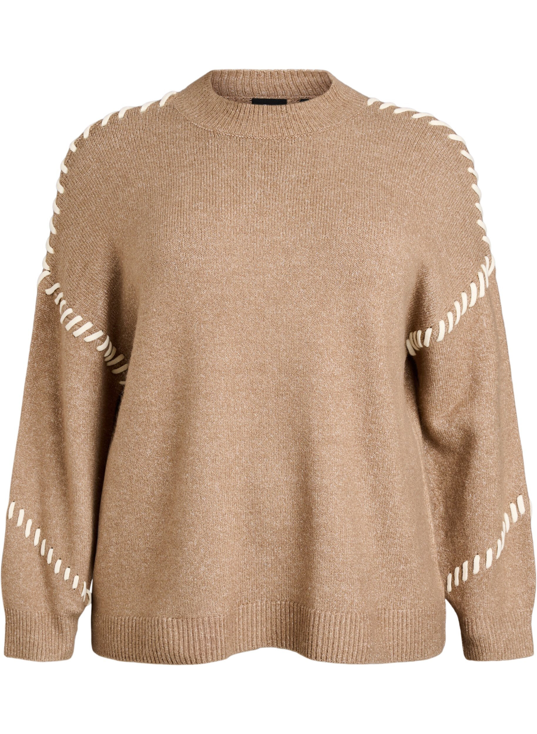 Zizzifashion Jumper with decorative stitching, Brown, Packshot image number 0