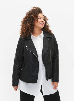 biker jacket in imitated leather, Black, Model image number 0