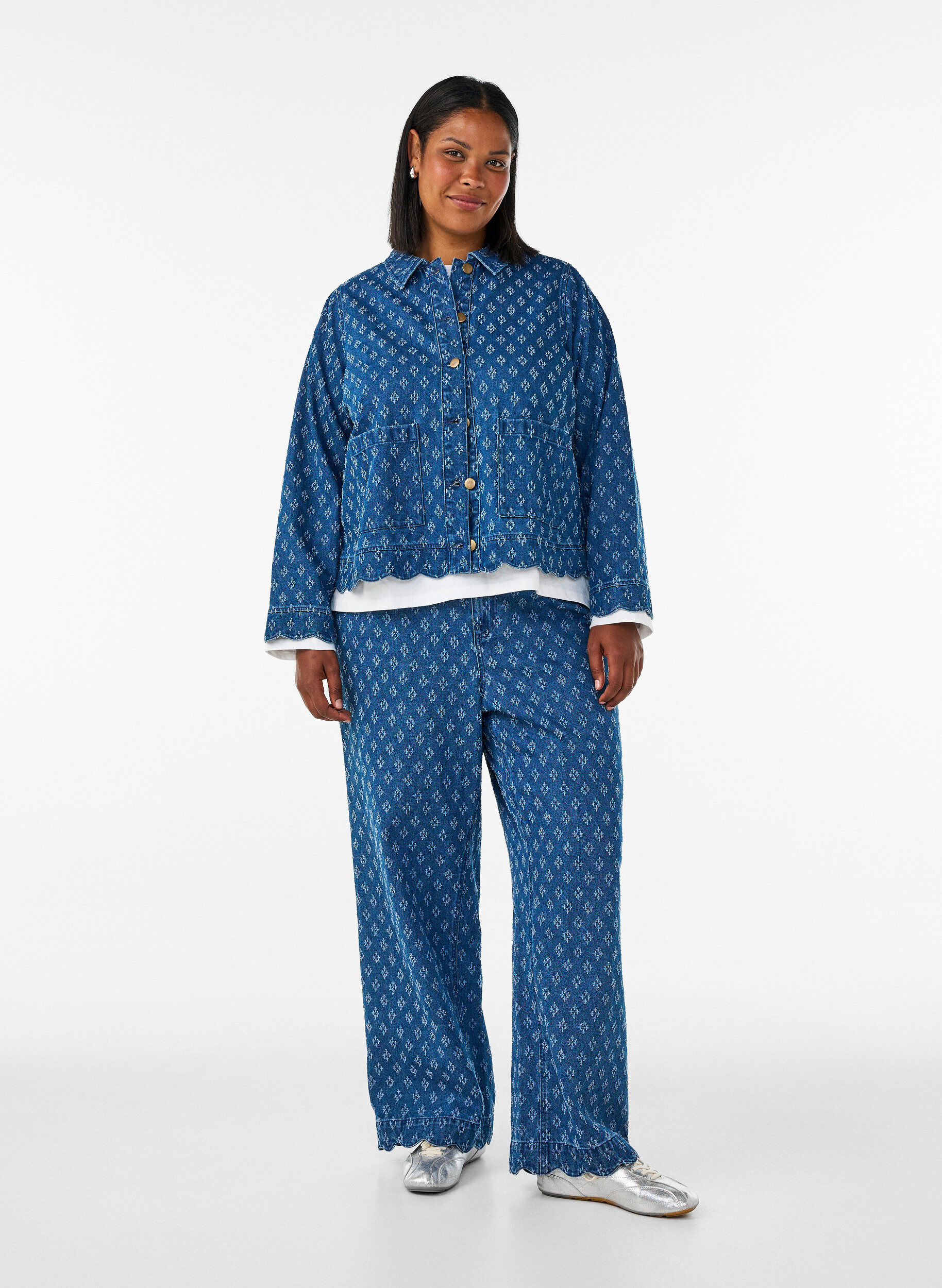 ZizzifashionDenim jacket with a distressed pattern, Blue, Model image number 1