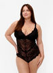 Lace bodystocking with v-neckline, Black, Model image number 0