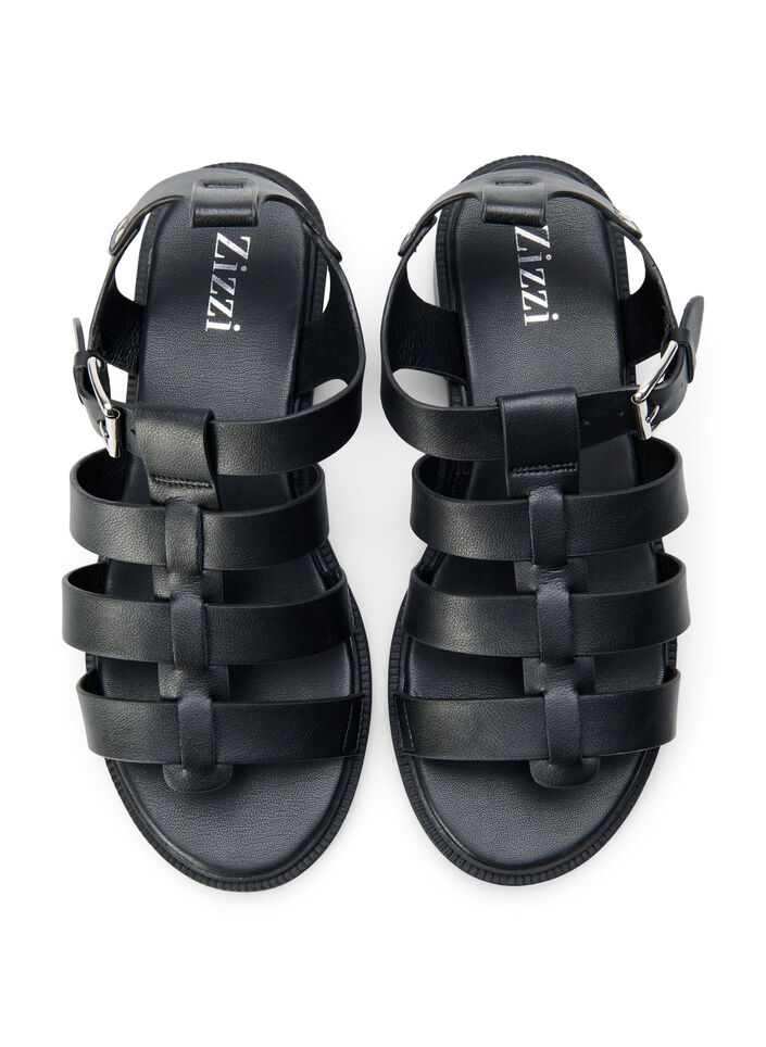 Wide fit leather sandal, Black, Packshot image number 2