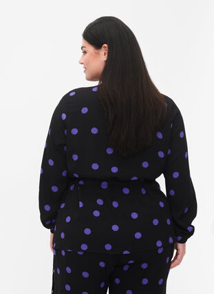 Dotted wrap blouse in viscose, Black w. Purple Dot, Model image number 1