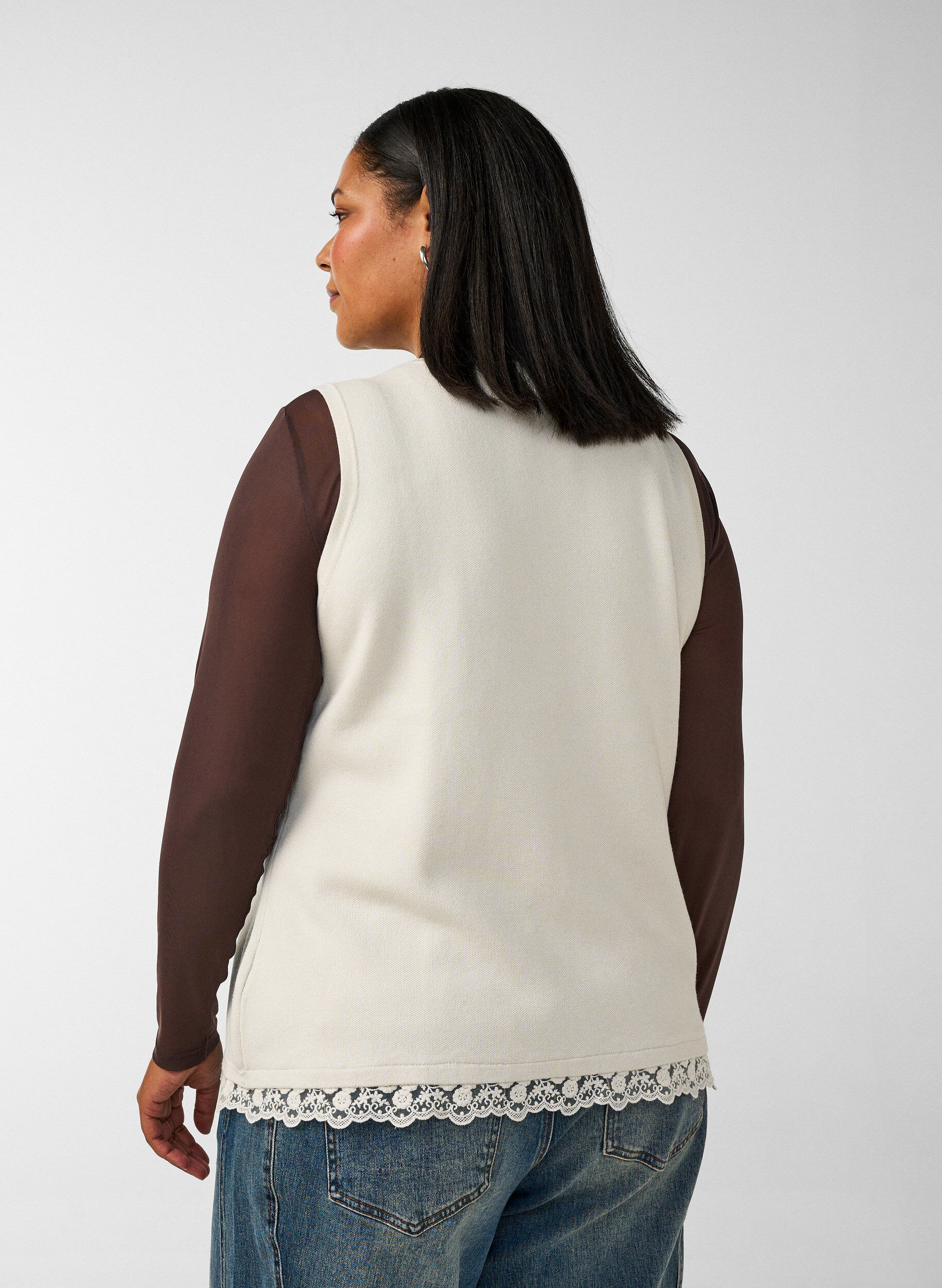 ZizzifashionKnitted vest with lace trim, Vanilla, Model image number 2