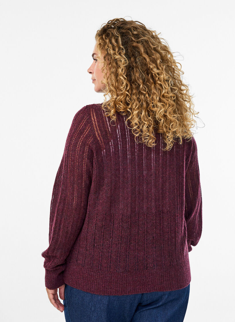 Knitted cardigan with openwork pattern, Dark Bordeaux, Model image number 2