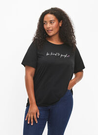 FLASH - T-shirt with motif, Black Be Kind, Model