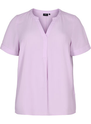 Short-sleeved blouse with v-neckline, Orchid Bloom, Packshot image number 0