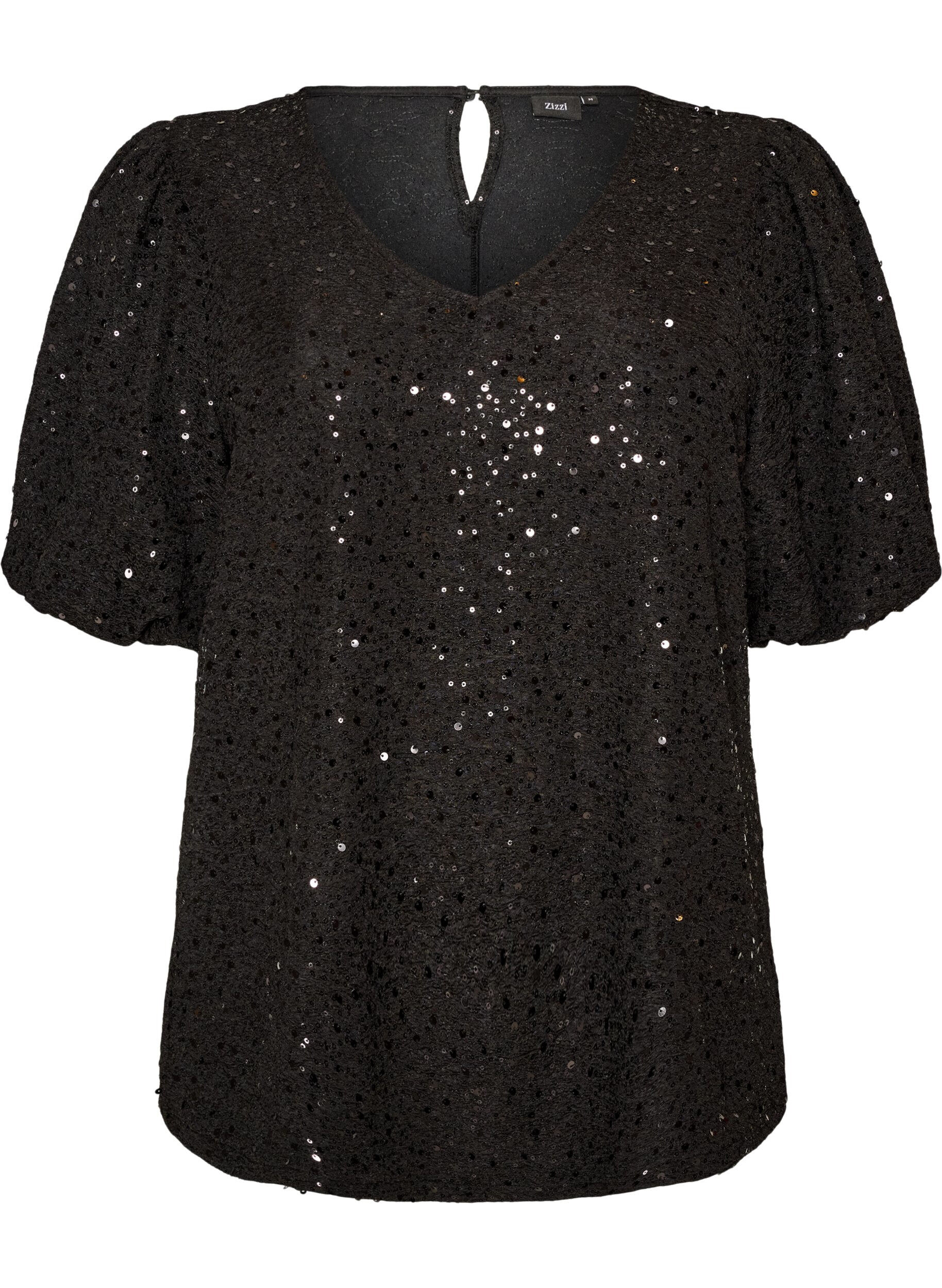 ZizzifashionSequin blouse with balloon sleeves, Black, Packshot image number 0