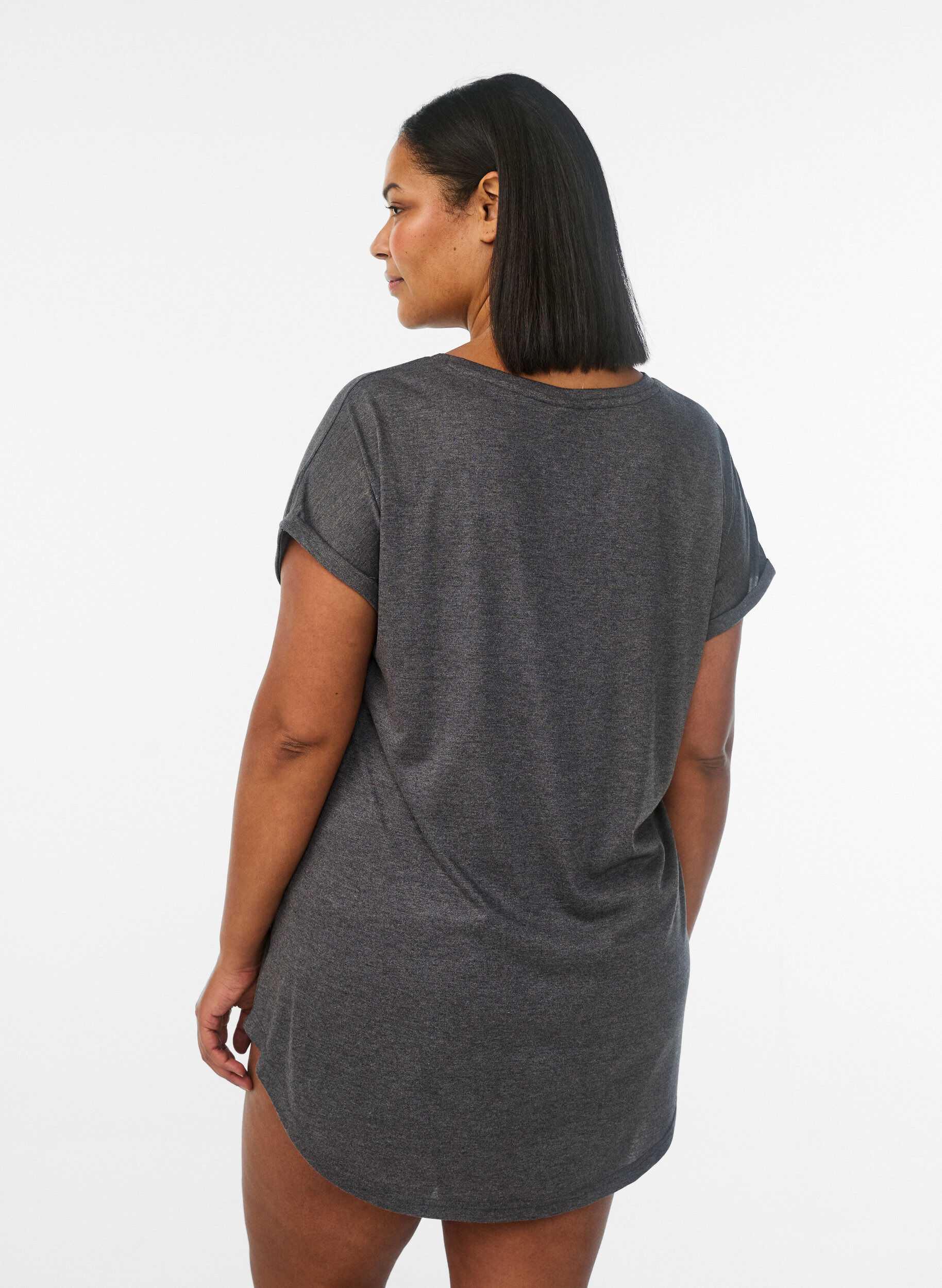 ZizzifashionShort sleeve nightgown with text print, Black, Model image number 2