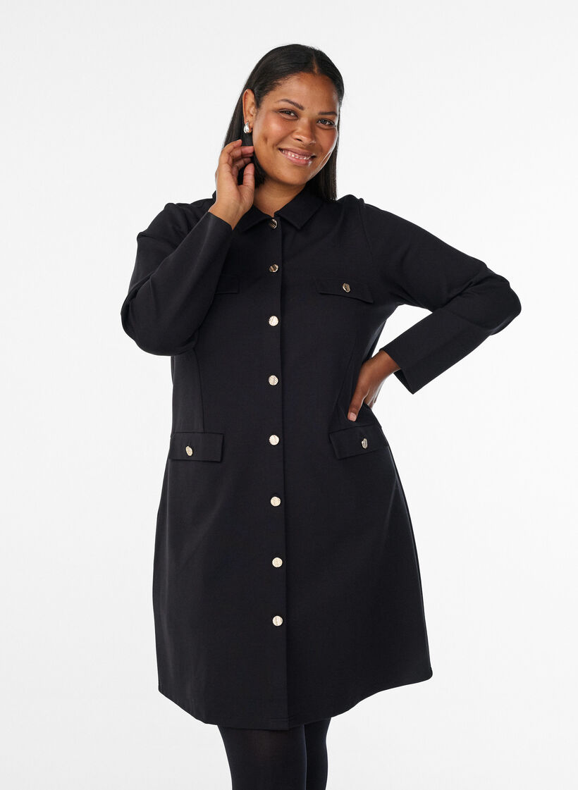 Shirt dress with decorative buttons, Black, Model image number 0