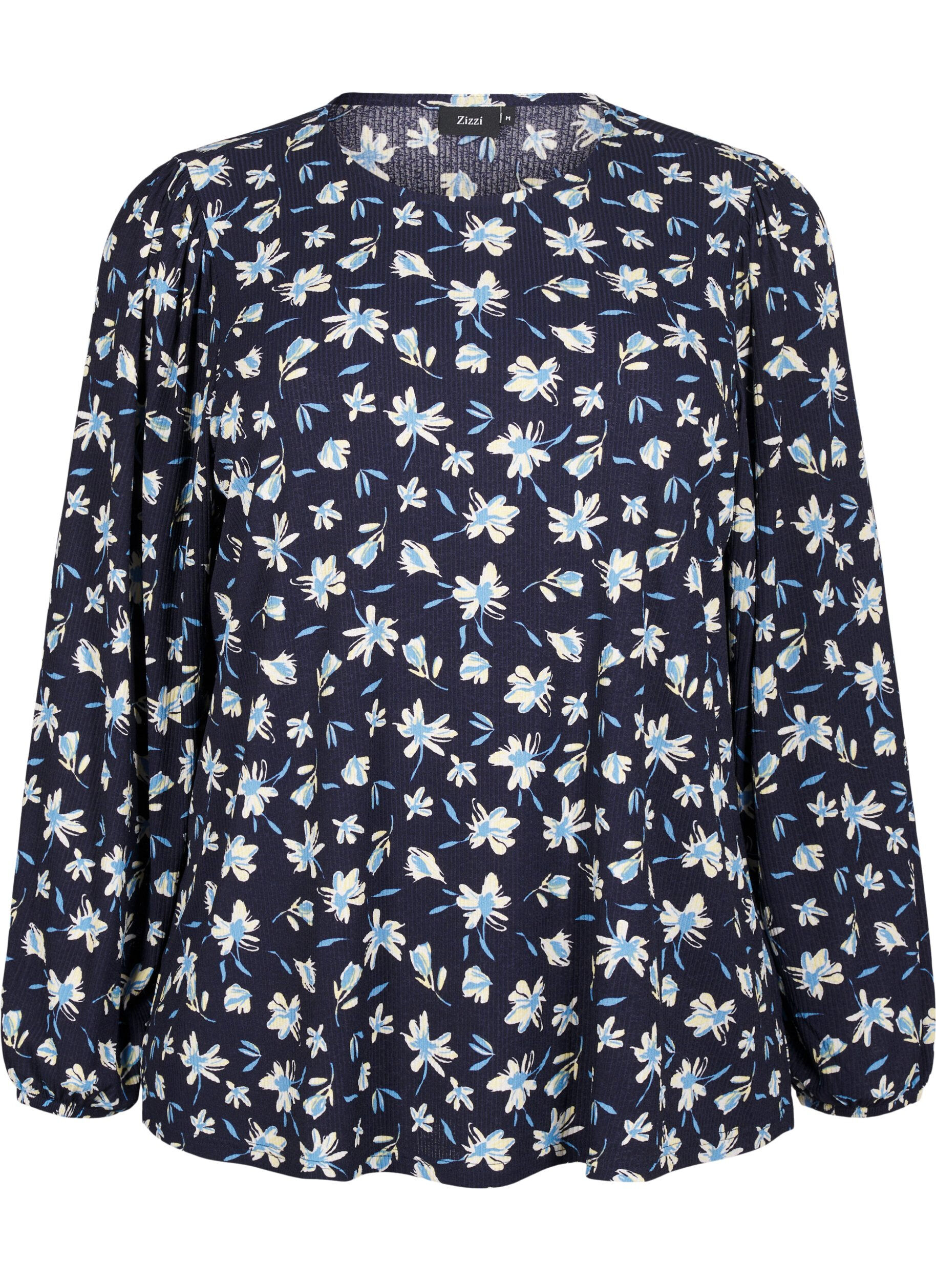 Zizzifashion Blouse with long sleeves and floral print, Blue, Packshot image number 0