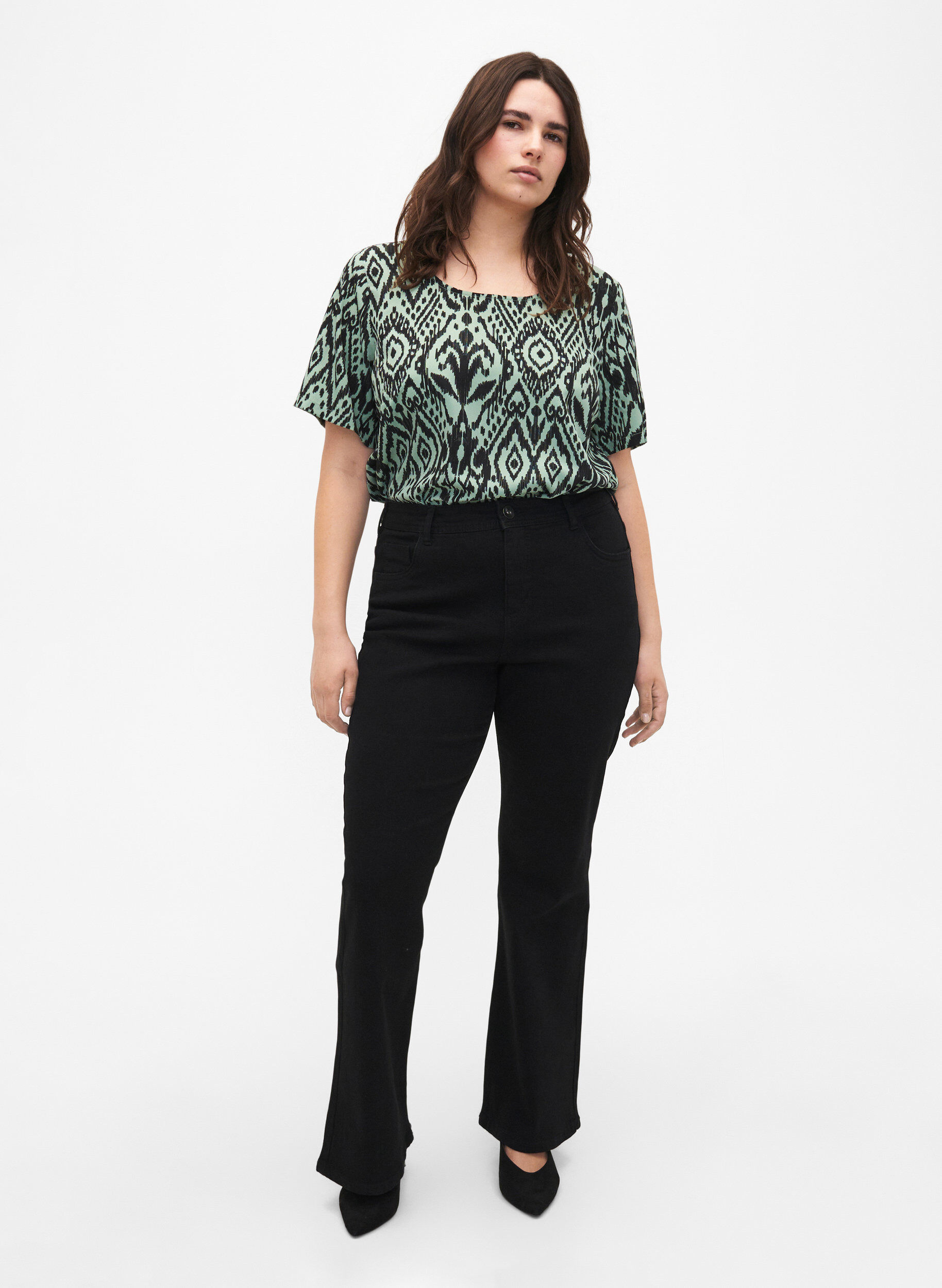 Zizzifashion FLASH - Blouse with short sleeves and print, Green Bay Ehnic, Model image number 2