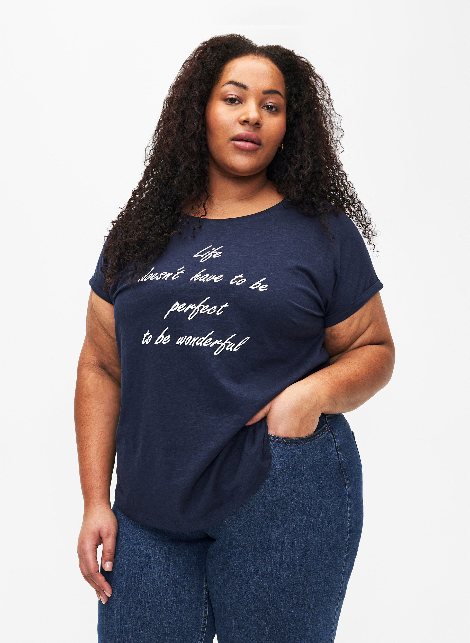 Zizzifashion Printed T-shirt in organic cotton, N.Sky w. White Print, Model image number 0