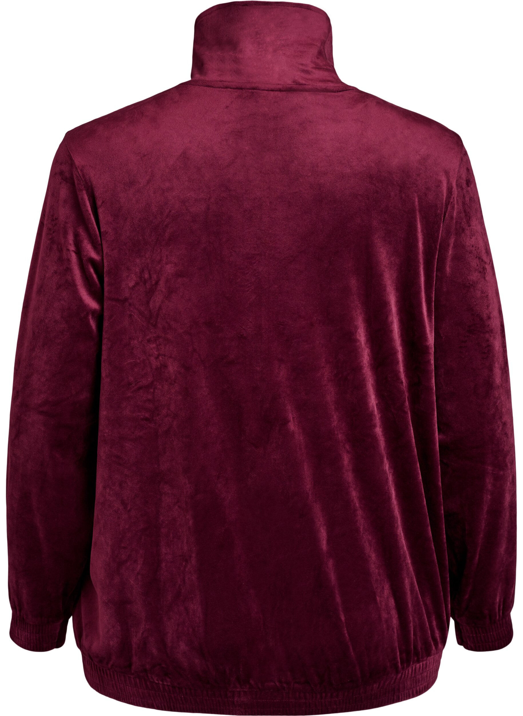 ZizzifashionVelour cardigan with zipper and high collar, Dark Bordeaux, Packshot image number 1