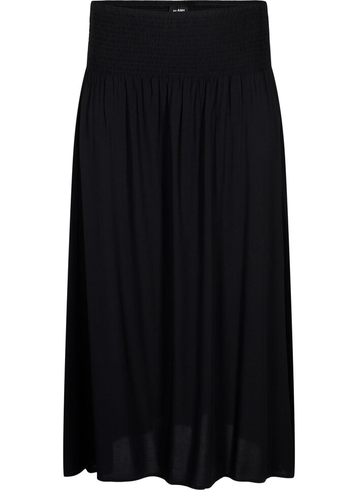Viscose maxi skirt with smocking, Black, Packshot image number 0