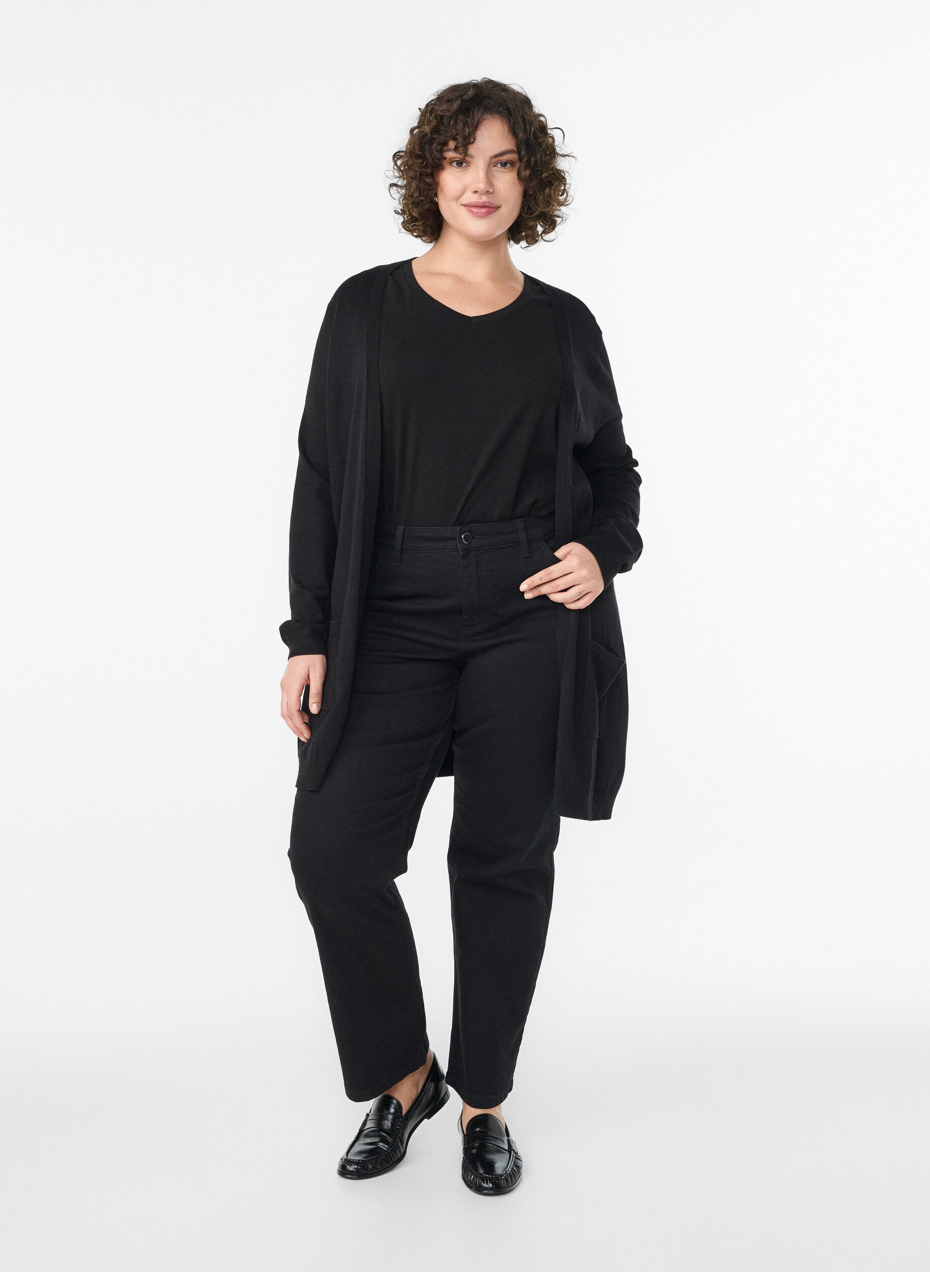 ZizzifashionLong knitted cardigan in a viscose blend, Black, Model image number 1