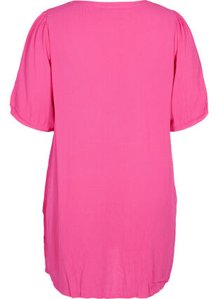 Viscose tunic with V-neck and buttons, Magenta, Packshot image number 1