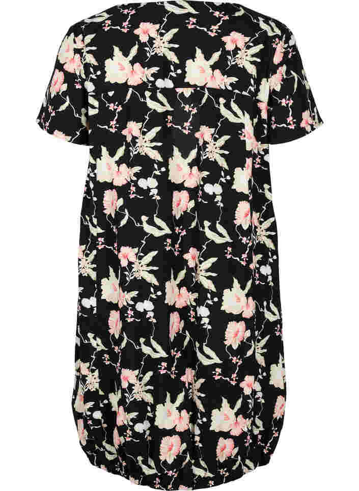 Short-sleeved, printed cotton dress, Black Rose Flowers, Packshot image number 1