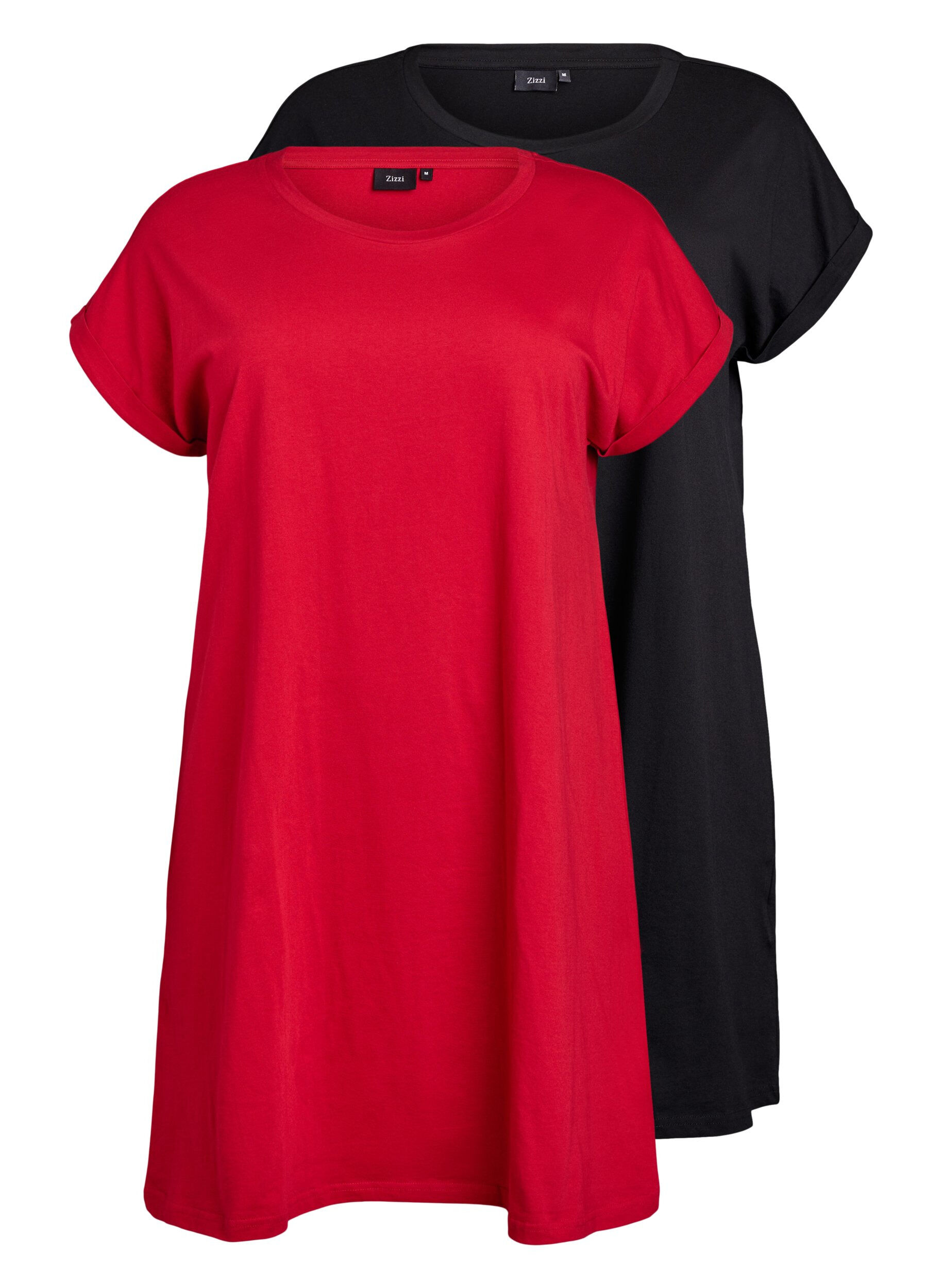 Zizzifashion2-pack T-shirt dress with short sleeves, Red, Packshot image number 0