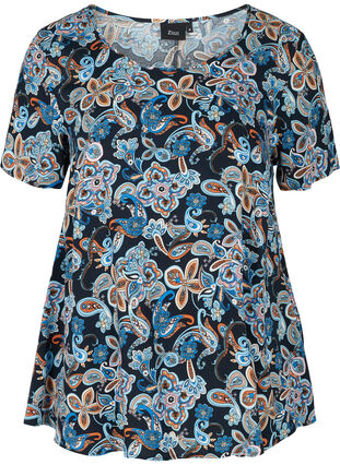 Viscose blouse with print and short sleeves, Paisley AOP, Packshot image number 0