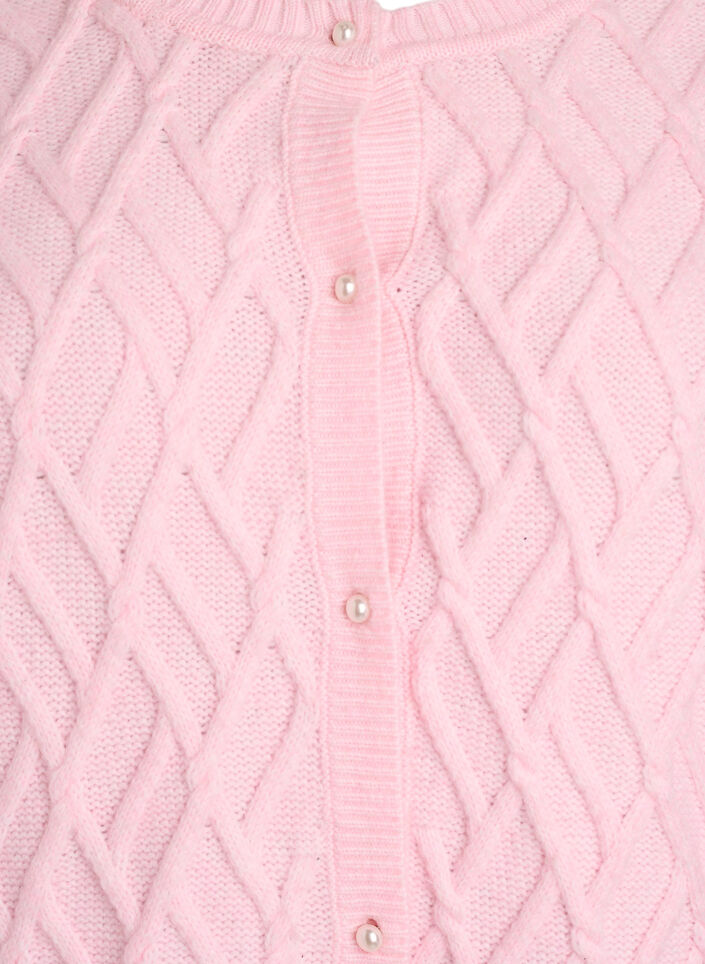 Cable knit cardigan with pearl buttons, Rose, Packshot image number 2