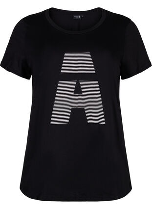 Training T-shirt with print, Black w. stripe A, Packshot image number 0