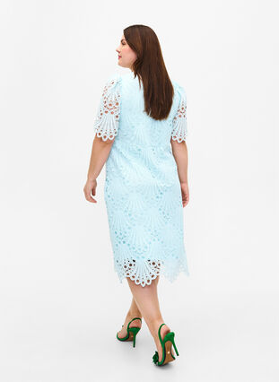 Crochet dress with short sleeves, Delicate Blue, Model image number 1