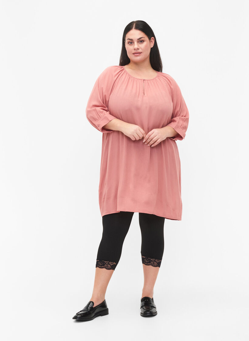 Viscose tunic with 3/4 sleeves, Rose, Model image number 1