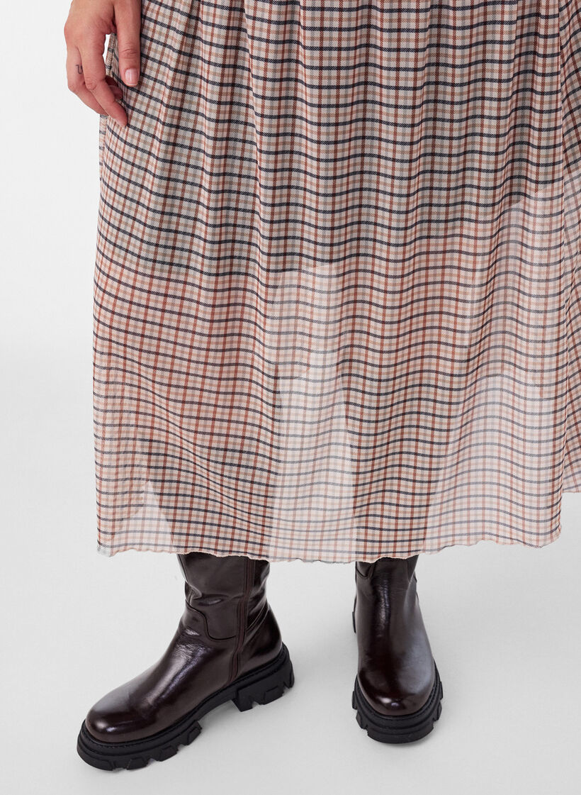Checked mesh midi skirt, Beige, Model image number 2