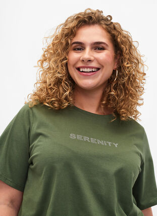Organic cotton t-shirt with text, Thyme SERENITY, Model image number 2