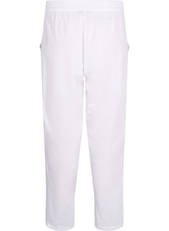 Plain cotton trousers with linen, Bright White, Packshot image number 1