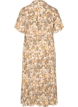 Short-sleeved printed viscose midi dress, Curry Graphic AOP, Packshot image number 1